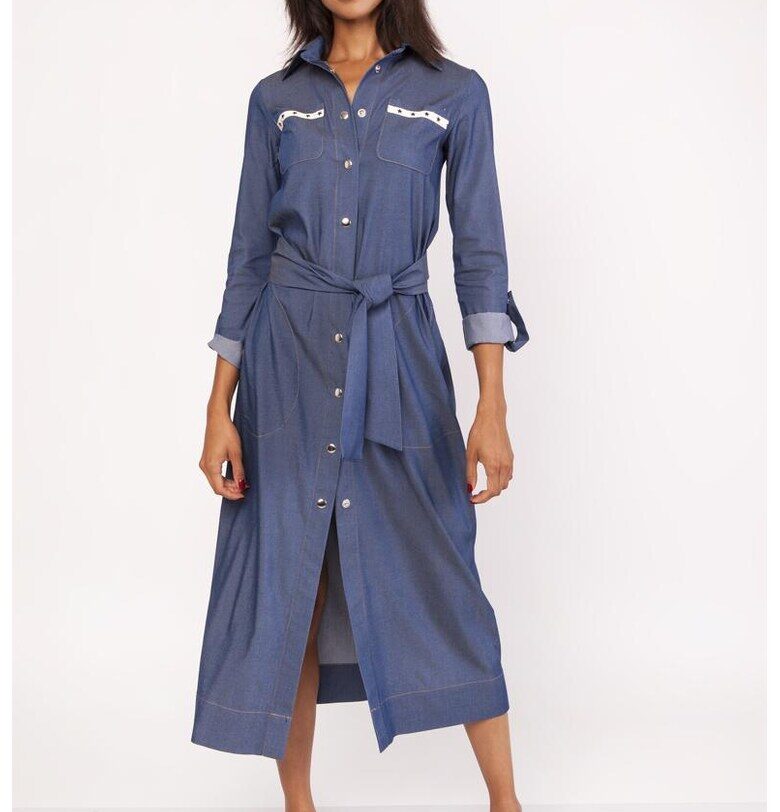 Дълга риза-рокля с колан на талията и деним визия Lanti