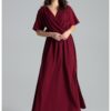 Дълга рокля  L055 - елегантна - с ластик на талията - бордо - 80% полиестер Lenitif