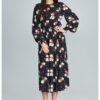 Дълга рокля  M600 - флорален принт - черна - полиестер - с дълги ръкави - SM Figl