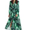 Дълга рокля - Тропически принт - Дълъг ръкав A324 - 45754 - Зелен awama