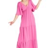 Дълга рокля  волани - фуксия - полиестер - Един размер Figl