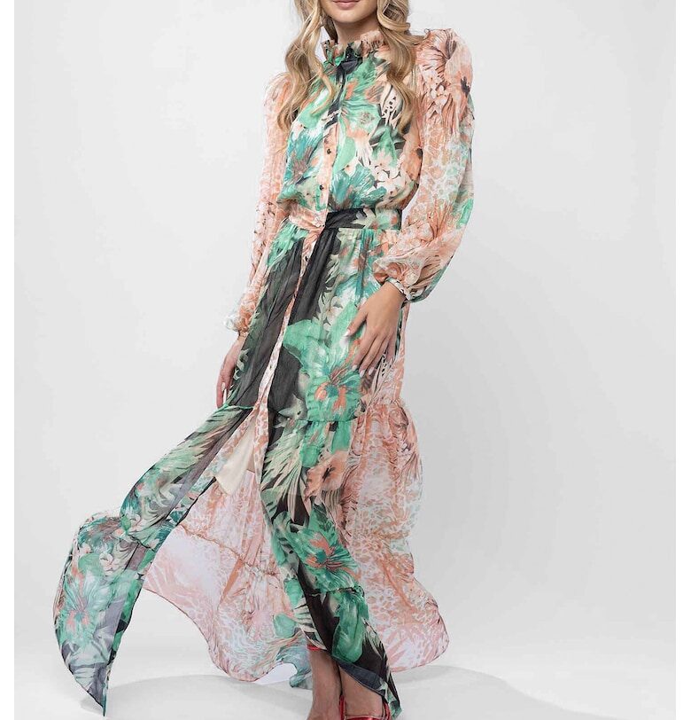 Дълга рокля от воал с тропически принт Monarh design