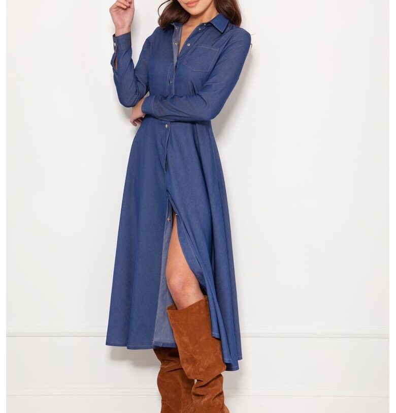 Дълга рокля-риза с деним вид Lanti