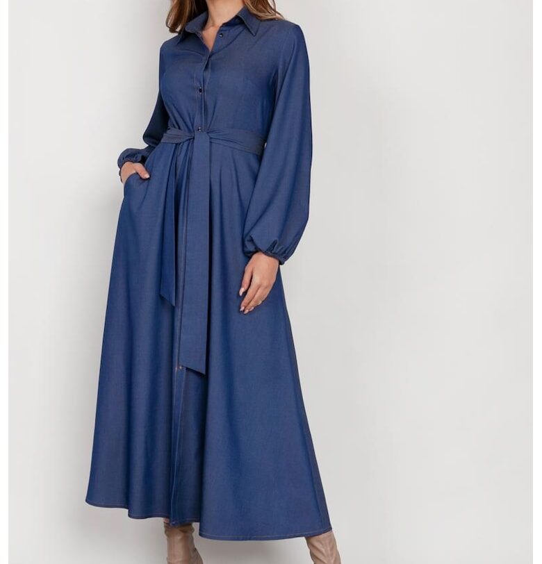 Дълга рокля-риза с копчета и деним визия Lanti