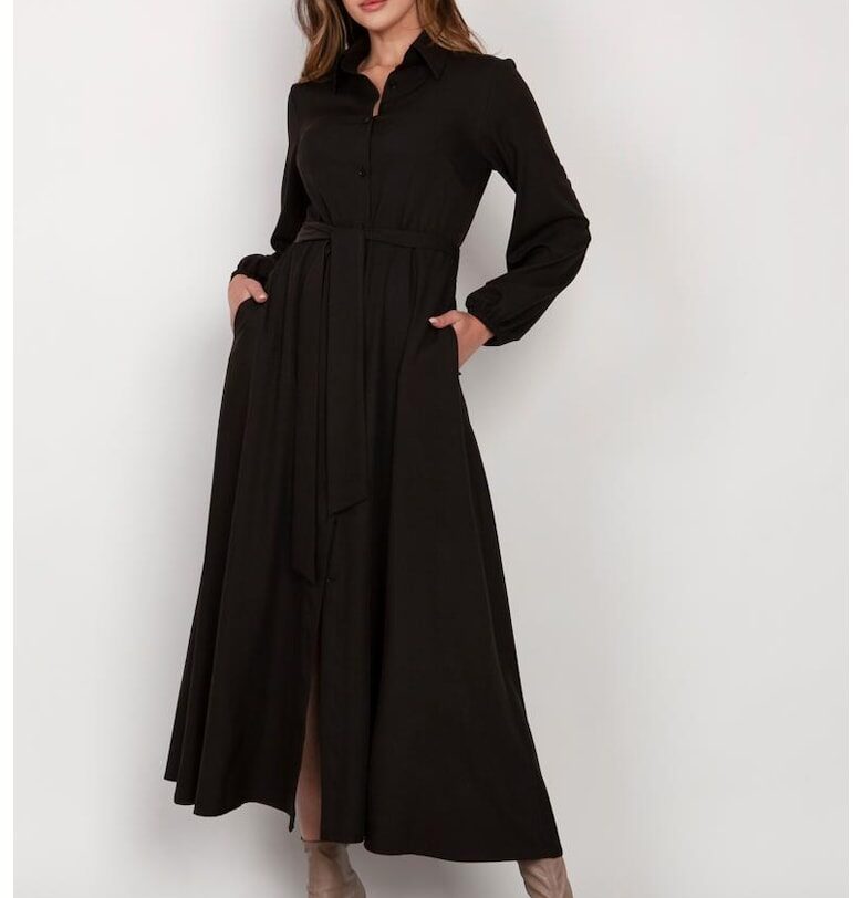 Дълга рокля-риза с копчета и колан на талията Lanti