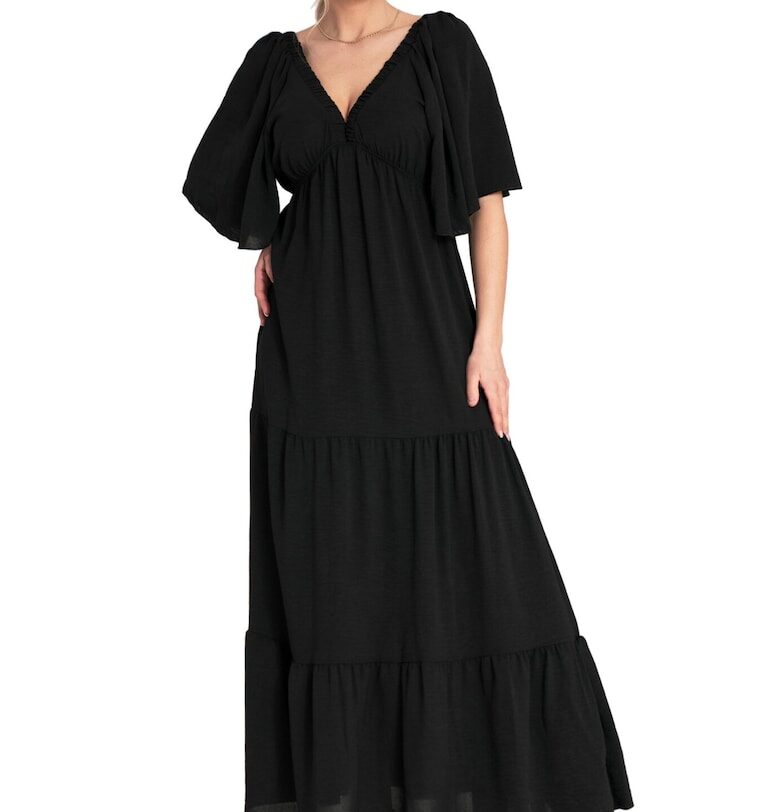 Дълга рокля с волани -  черна - полиестер - Един размер Figl