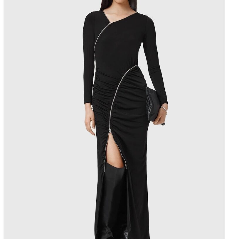 Дълга рокля с набиране и цепка AllSaints