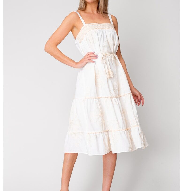 Дълга рокля с презрамки и бродерия - цвят „мръсно бяло“/„кремаво“ 16513 uFIT