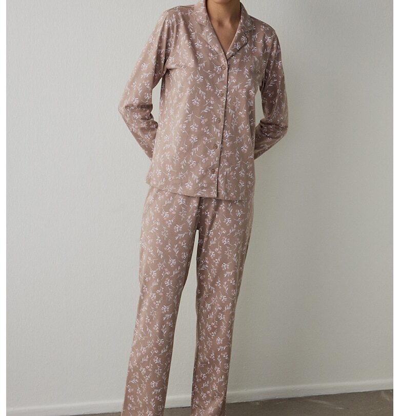 Дълга флорална пижама - Бял/Светлокафяв Penti