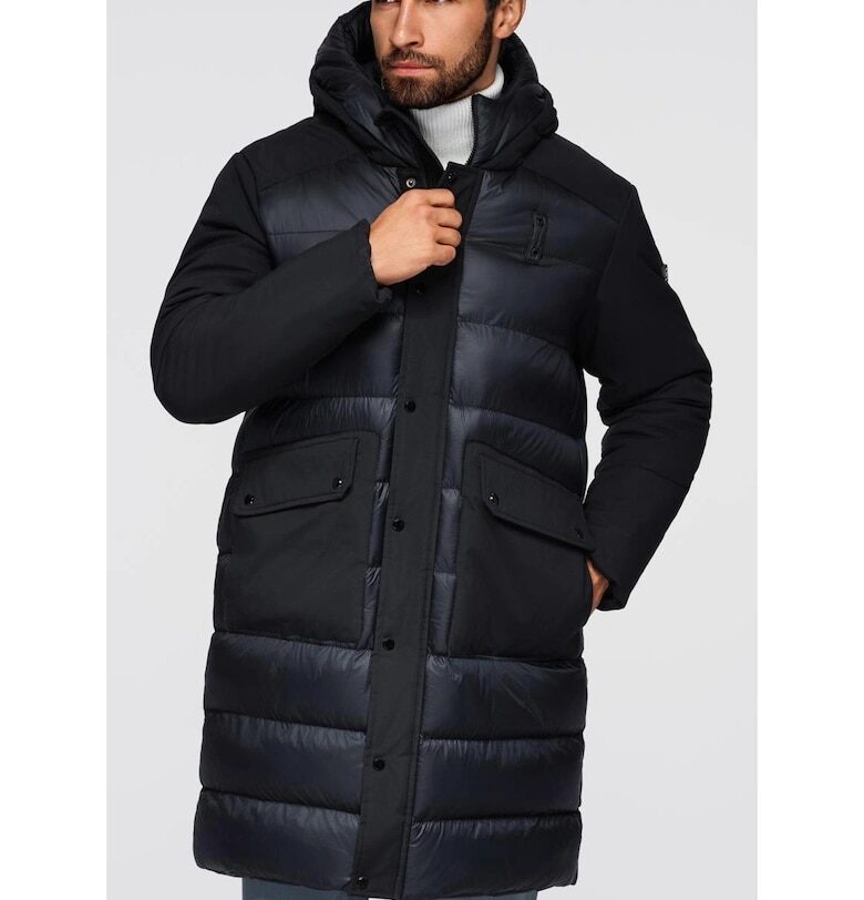 Дълго ватирано яке с големи джобове  OM-JALJ-0308 - Черен OMBRE