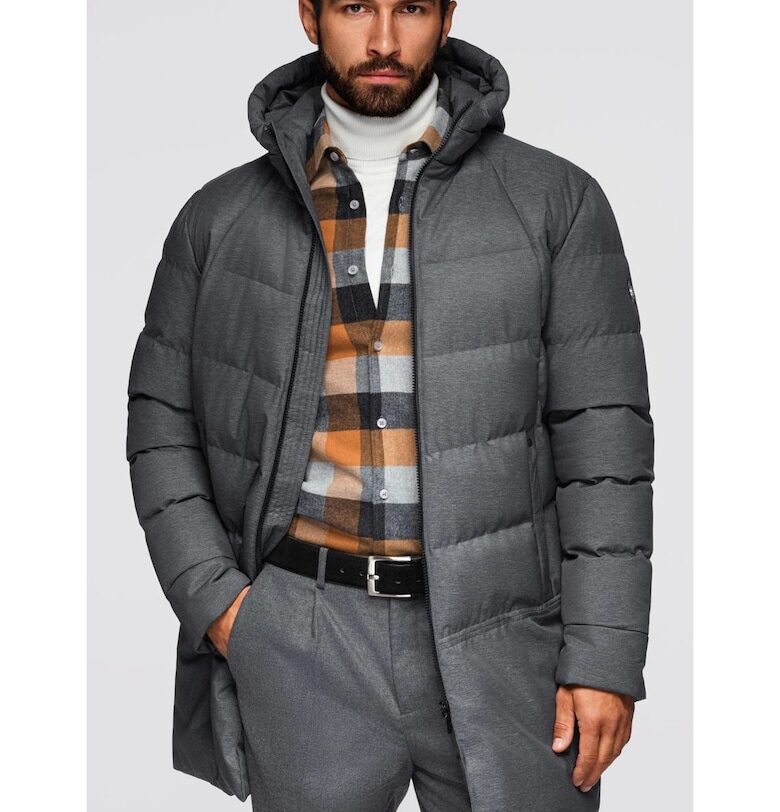 Дълго ватирано яке с качулка  OM-JALJ-0264 - Сив OMBRE