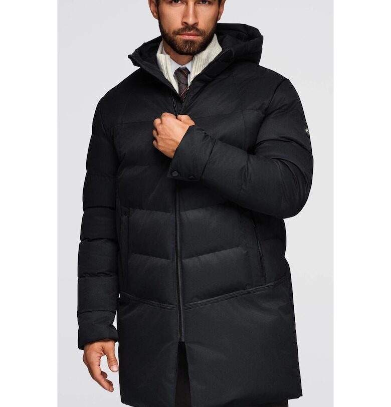 Дълго ватирано яке с качулка  OM-JALJ-0264 - Черен OMBRE