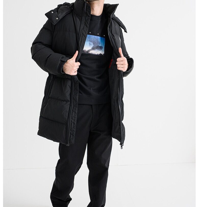 Дълго зимно яке Magnus с качулка - Черен HUGO