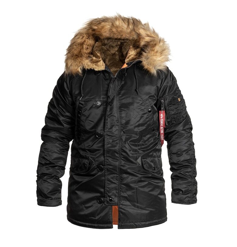 Дълго зимно яке -  N3B VF 59 - с дълбока качулка и подвижна подплата - Черно - Черен ALPHA INDUSTRIES