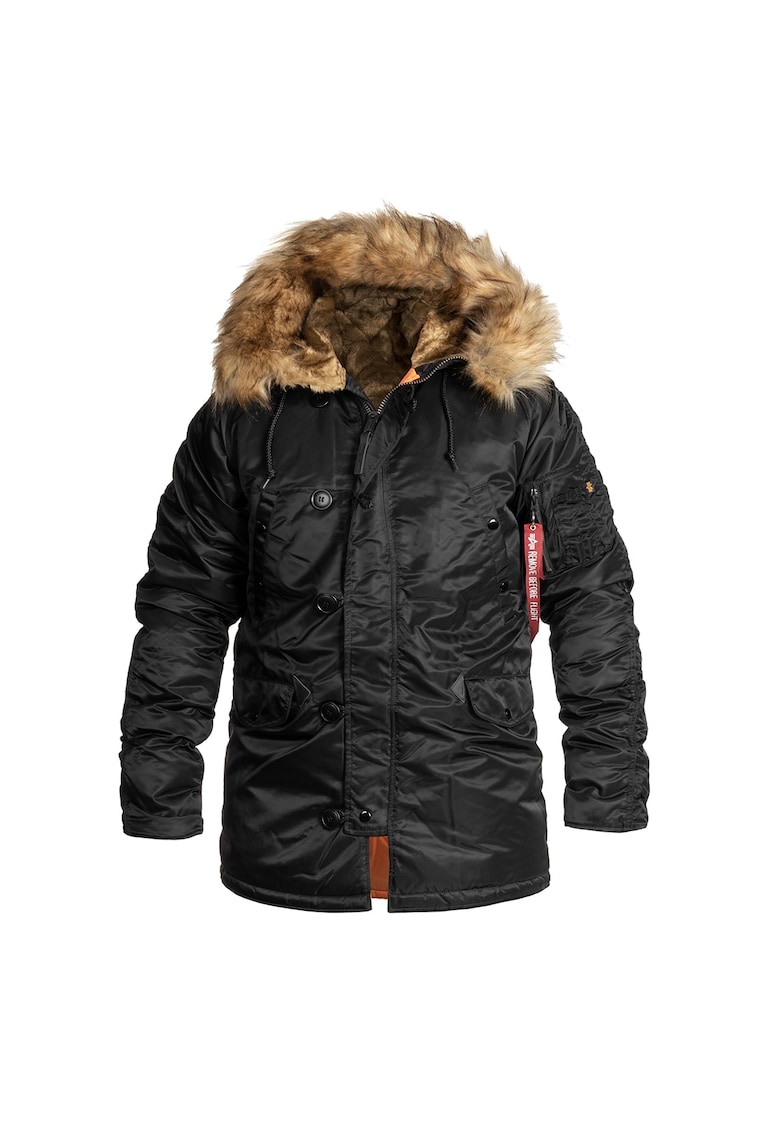 Дълго зимно яке - N3B VF 59 - с дълбока качулка и подвижна подплата - Черно - Черен ALPHA INDUSTRIES