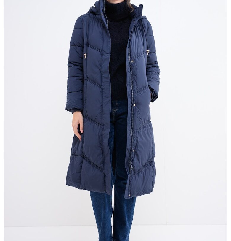 Дълго зимно яке с отделяща се качулка - Тъмносин GUESS