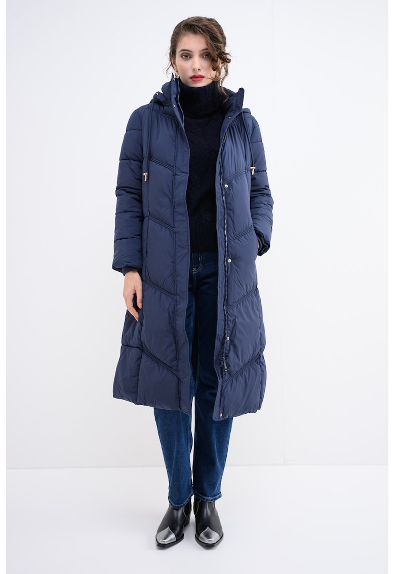 Дълго зимно яке с отделяща се качулка - Тъмносин GUESS