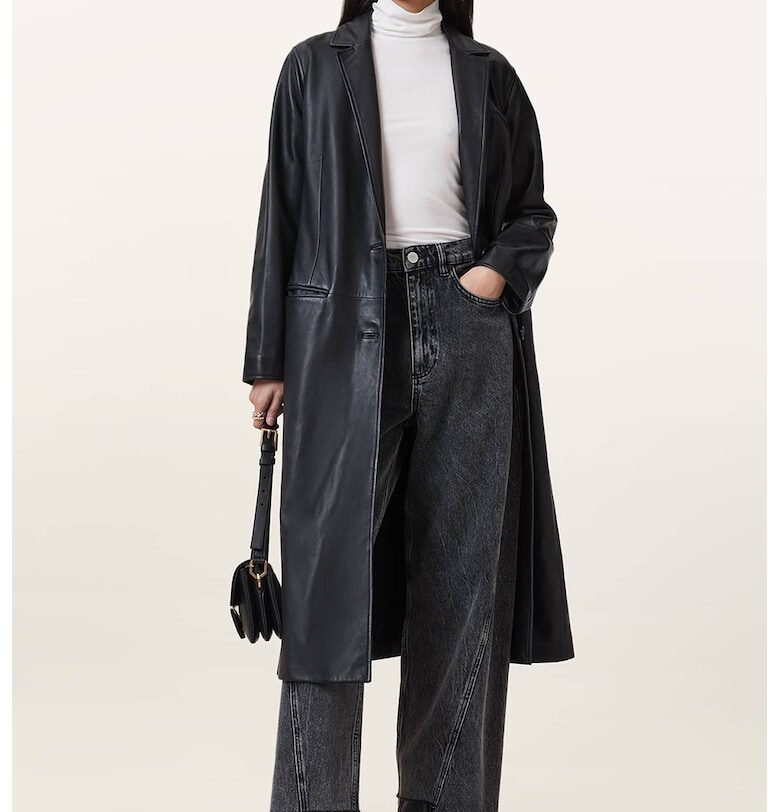 Дълго кожено палто Aire - Черен AllSaints