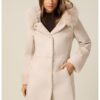 Дълго палто от еко вълна с качулка - Крем Oltre