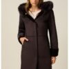 Дълго палто от еко вълна с качулка - Тъмнокафяв Oltre