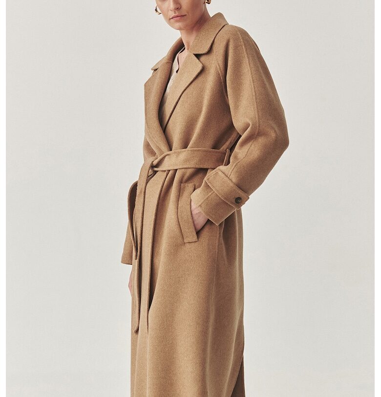 Дълго палто с вълна и колан - Карамел Tatuum