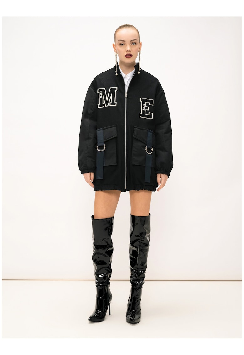 Дълго яке Embera с вълна с паднали ръкави - Черен Marc Ellis