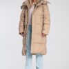 Дълго яке капитонирано - бежово - с качулка - функционални детайли - синтетичен материал Figl