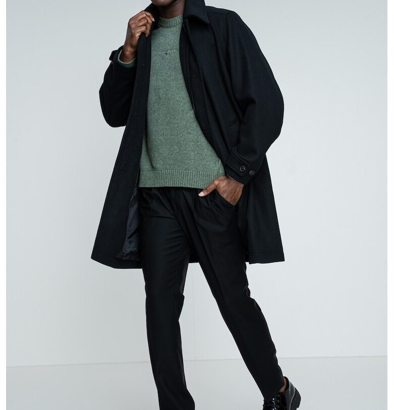 Дълго яке с вълна - Черен BOSS