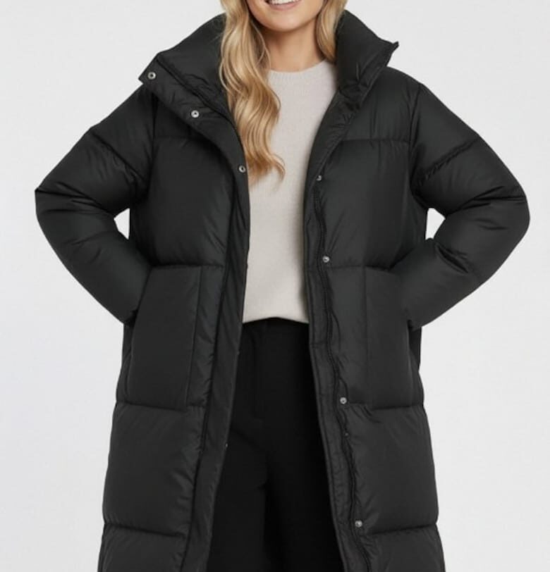 Дълго яке  черно - капитонирано - с вдигната яка - за зимата - с джобове Figl