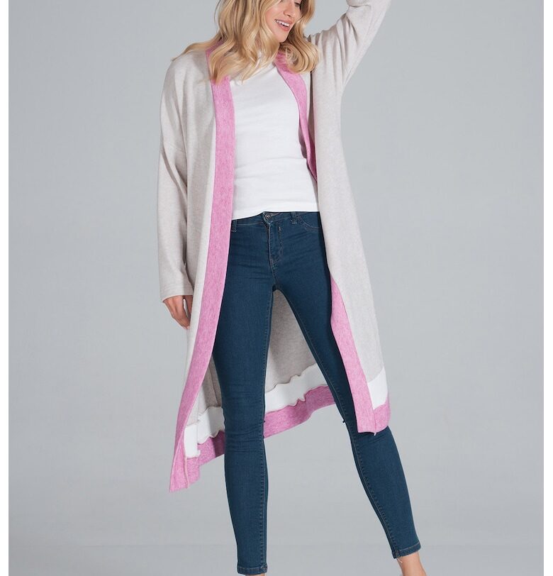 Дълъг кардиган  мека плетка - дълги ръкави - многоцветен - полиестер - еластан - найлон Figl