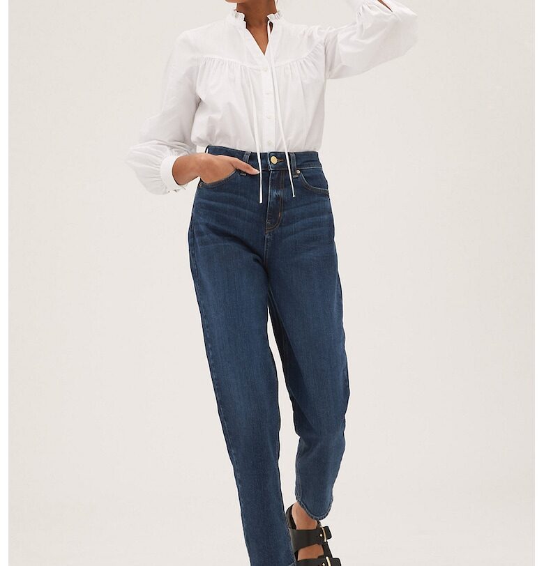 Дънки Mom с висока талия - Тъмносин Marks  Spencer