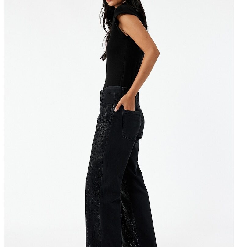 Дънки с висока талия и декоративни камъни - Избеляло черно KOTON