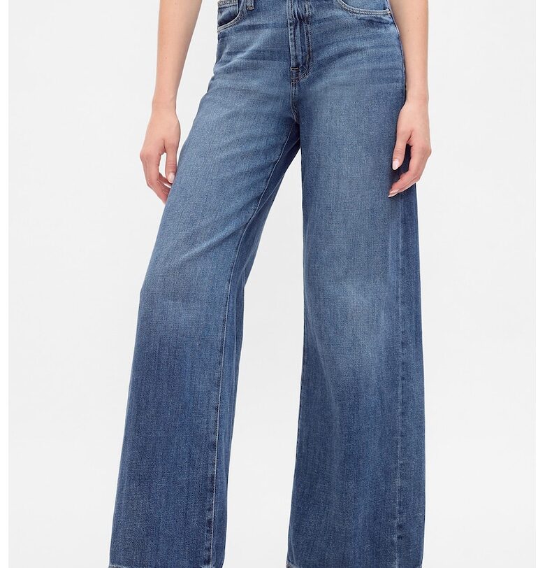 Дънки с висока талия и широк крачол - Светлосин GAP