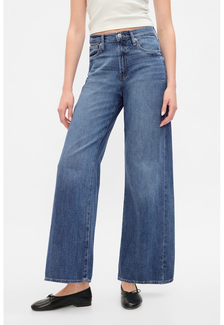 Дънки с висока талия и широк крачол - Светлосин GAP