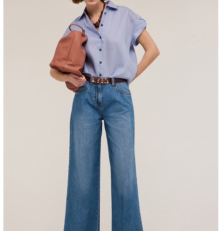 Дънки с широк крачол и висока талия - Прашно синьо Motivi