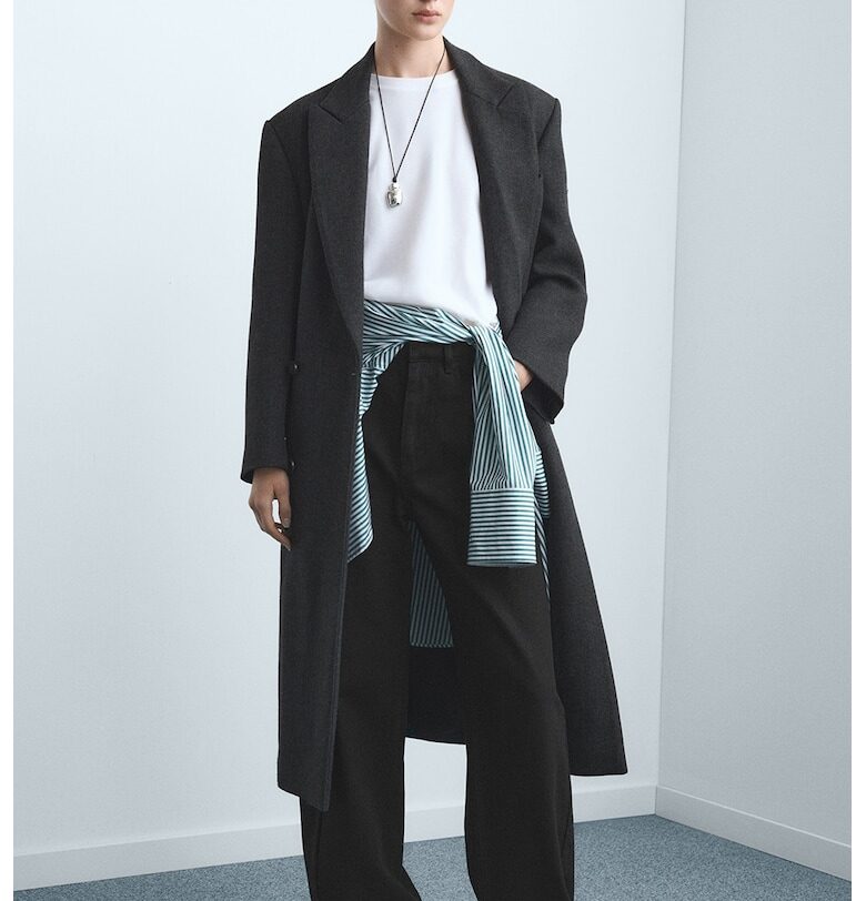 Дънки с широк крачол и средновисока талия - Черен Mango