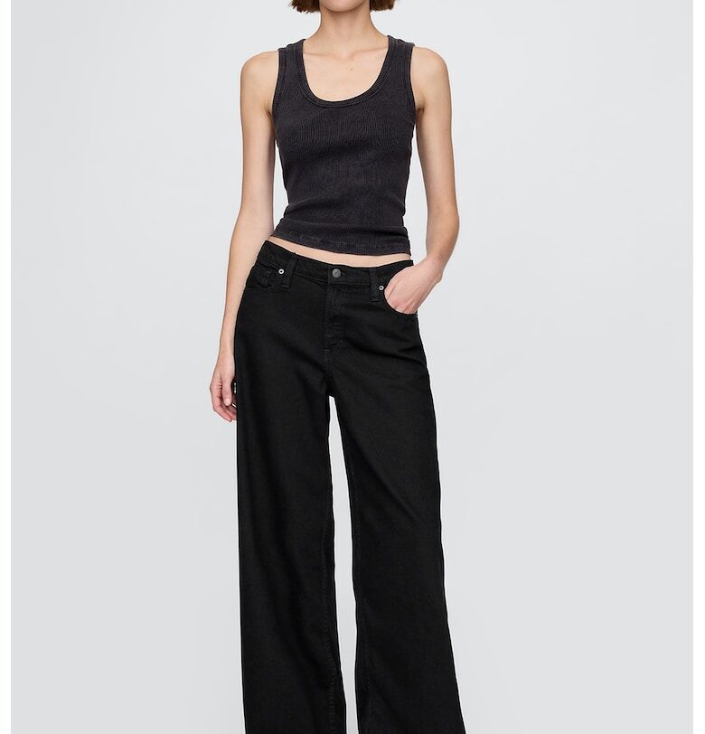 Дънки с широк крачол и средновисока яка - Черен GAP