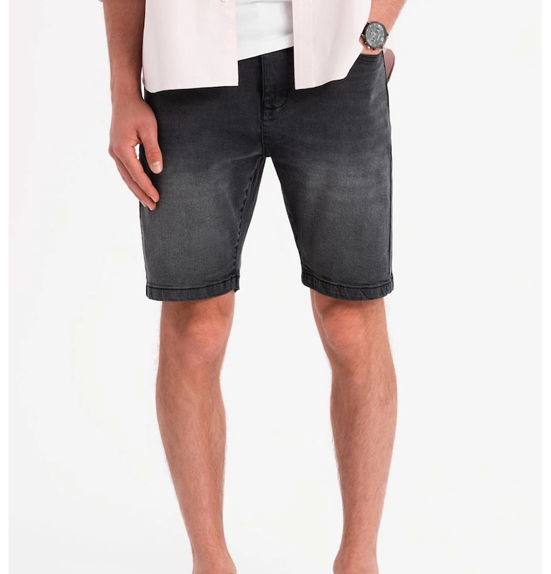 Дънков къс панталон с джобове - Черен OMBRE