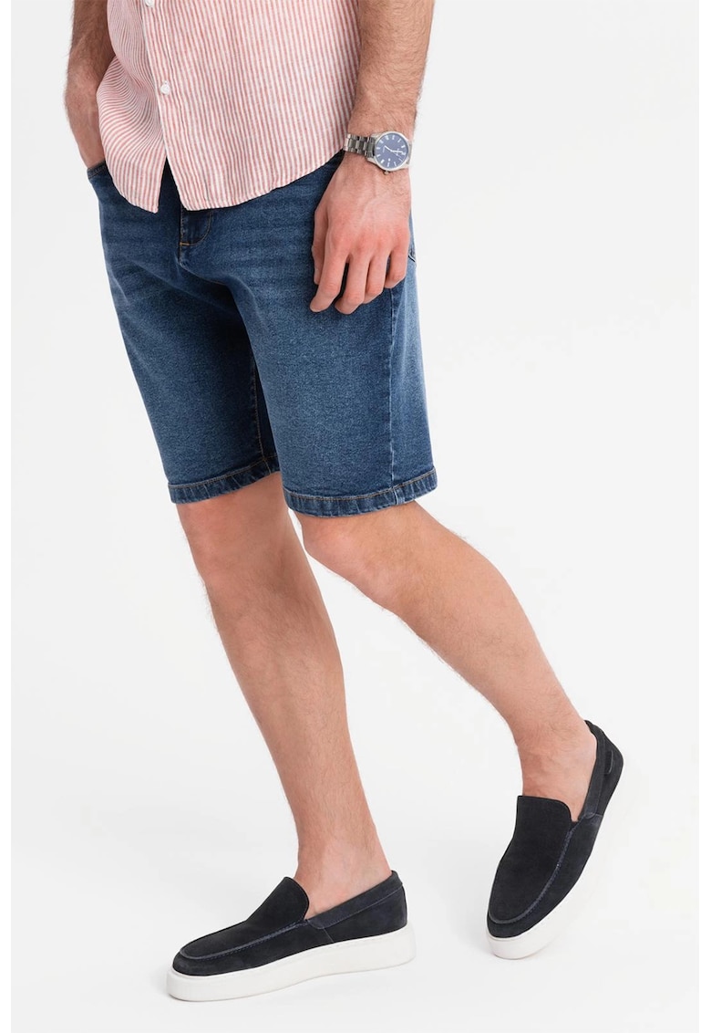 Дънков къс панталон с джобове - Индигово синьо OMBRE