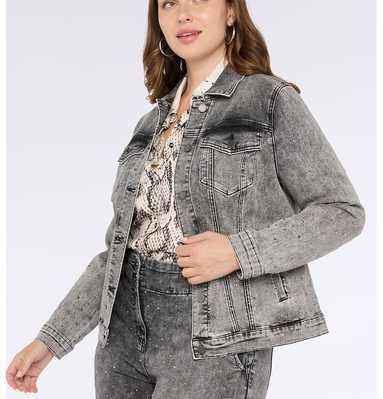 Дънково яке с декоративни камъни - Сив меланж Fiorella Rubino