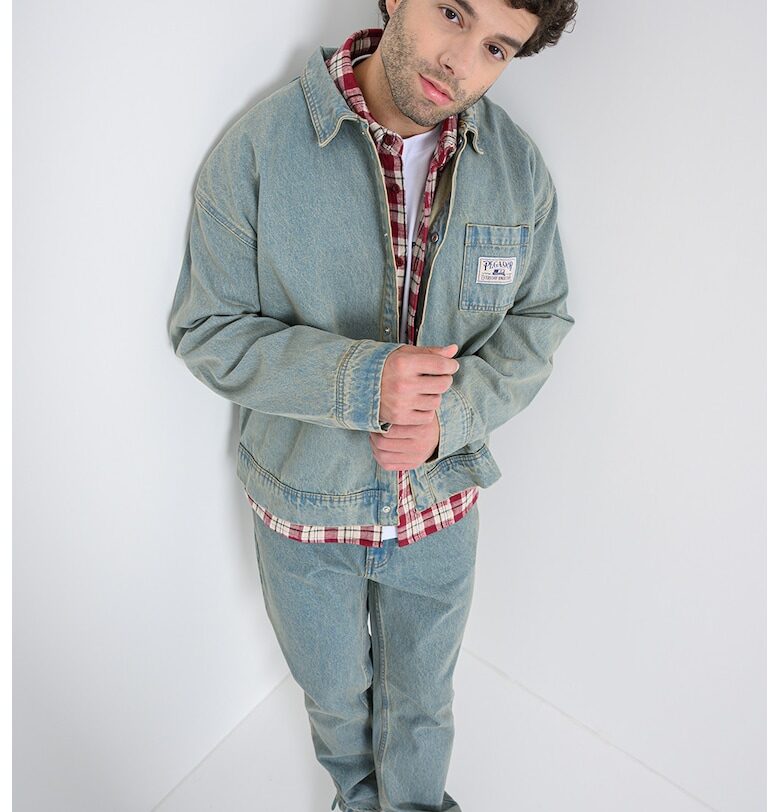 Дънково яке с паднали ръкави и капси - Прашно синьо Pegador