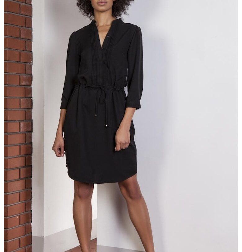 Едноцветна рокля с връзка на талията и копчета Lanti