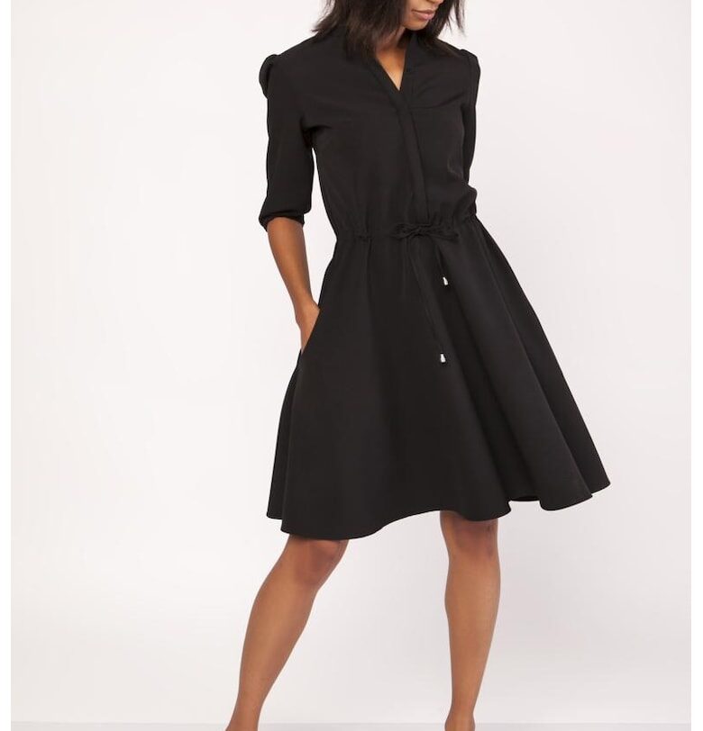 Едноцветна рокля с разкроена кройка и 3/4 ръкави Lanti