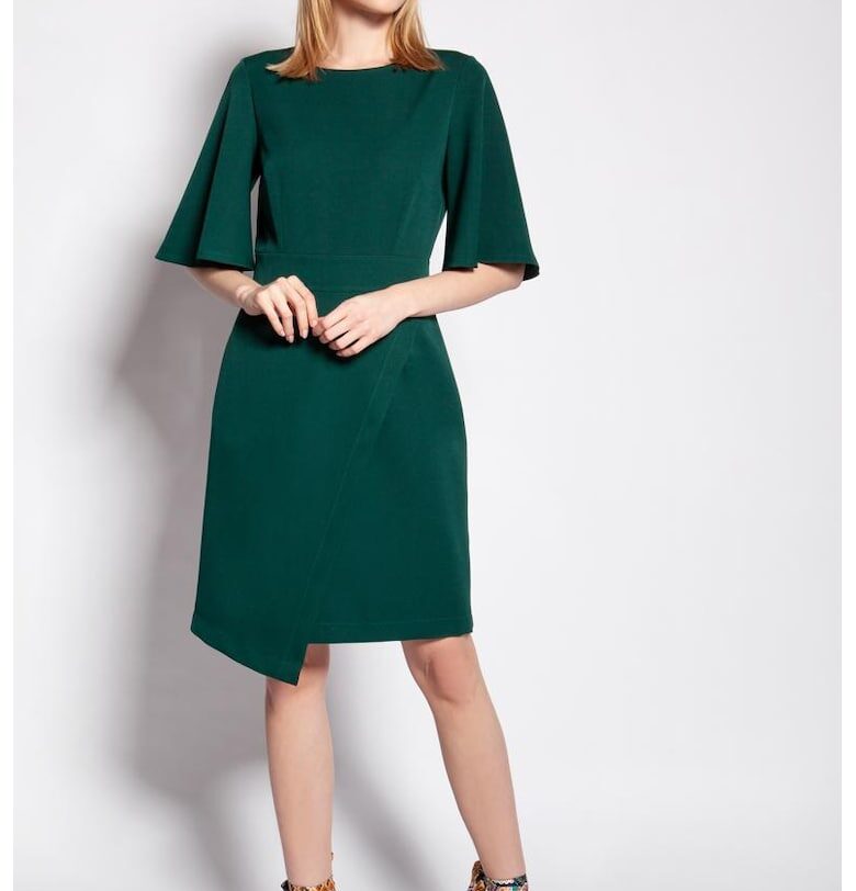 Едноцветна рокля с широки ръкави и асиметрична кройка Lanti