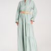 Ежедневна дълга рокля  с волани - ментов цвят - изработена от лек материал - Един размер Figl