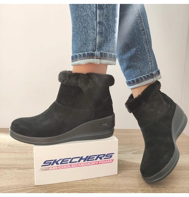 Ежедневни дамски ботуши  144470 Bbk Black Velvet - Черно кадифе Skechers