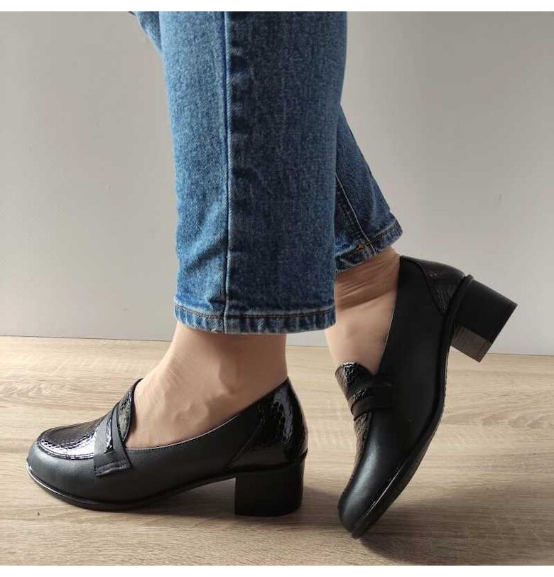 Ежедневни дамски обувки  125009 Black + Croco - Черни Nicolis