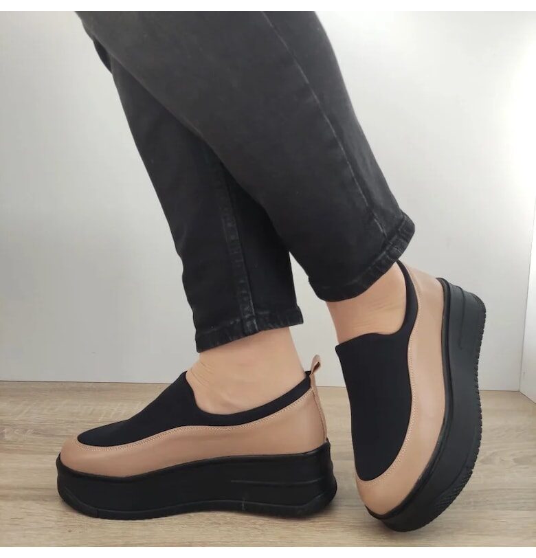 Ежедневни дамски обувки  1375-9 сиво Cappuccino + разтегливо черно - Cappuccino PERLLA