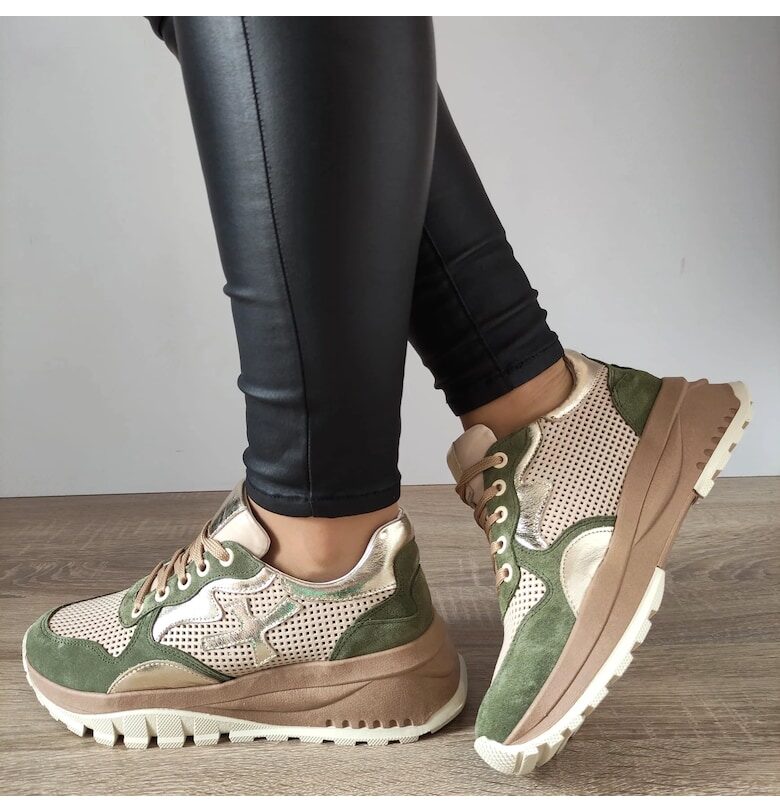 Ежедневни дамски обувки  70829 G2080-01146 Бежов + маслинен велур - 37 - бежов + маслинен велур DOGATI