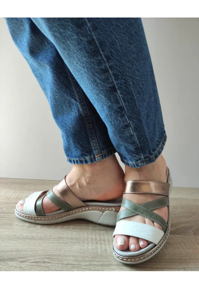 Ежедневни дамски сандали 18008T Azores 17-N Каки + Бяло + Бронз Suave